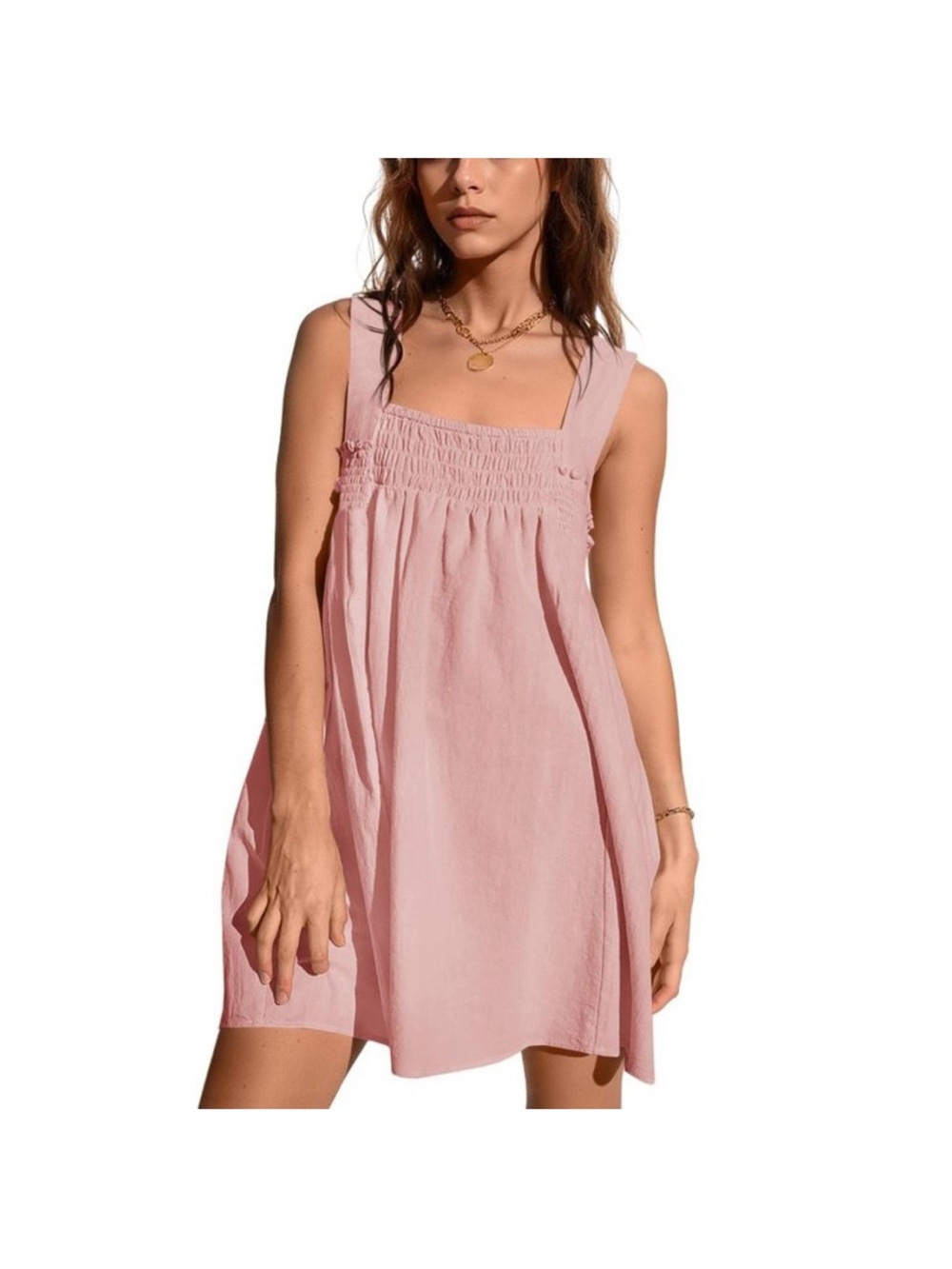 Pockets! Viral TikTok Imily Bela Pink Smocked Square-Neck Mini Babydoll Dress